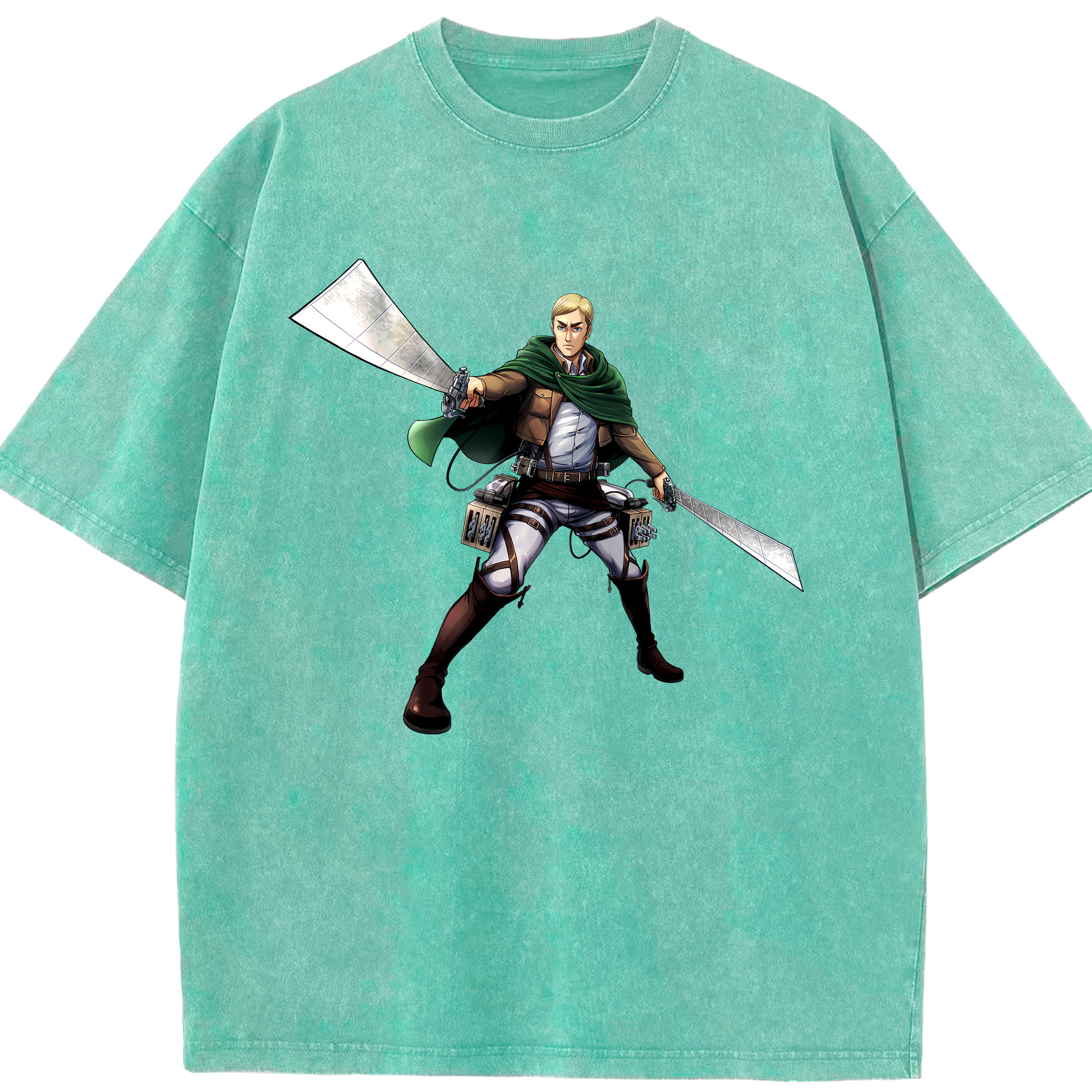 （画像用） 進撃の巨人 エルヴィン・スミス Attack on Titan Erwin Smith 綿100% ヴィンテージ風 半袖Tシャツ（フロントプリント）